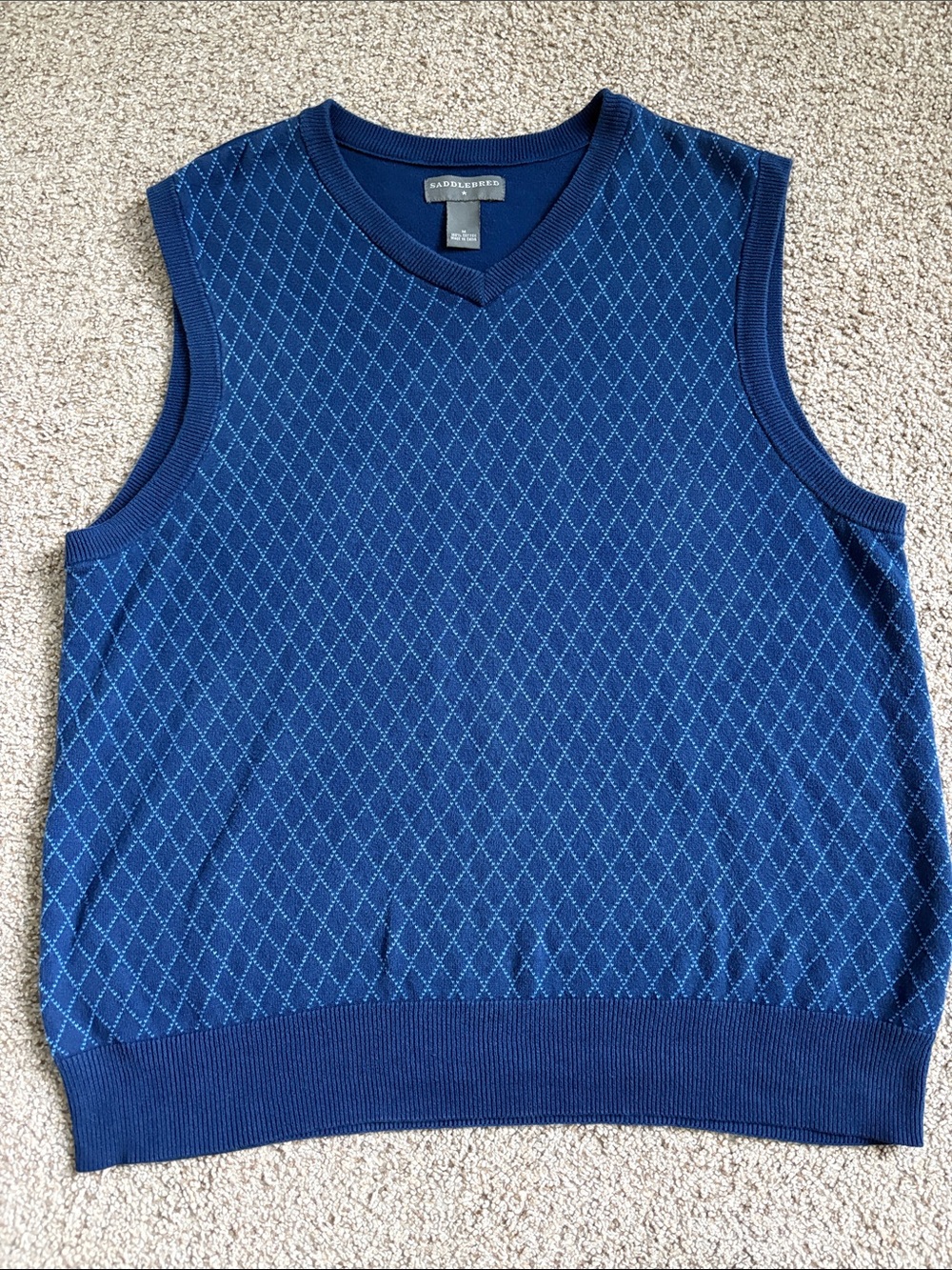 Saddlebred Navy Blue Diamond-Pattern V-Neck Sweater Vest